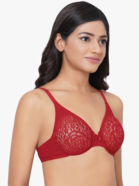 Buy Designer Lace Red Padded Bra for T - Shirt,Office Wear