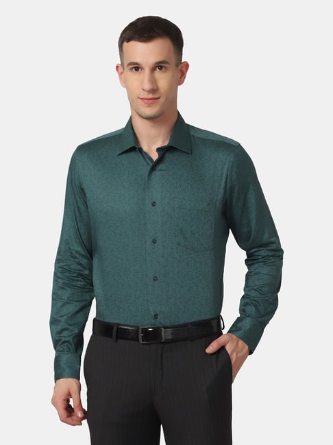 Blackberrys Green Cotton Slim Fit Printed Shirt