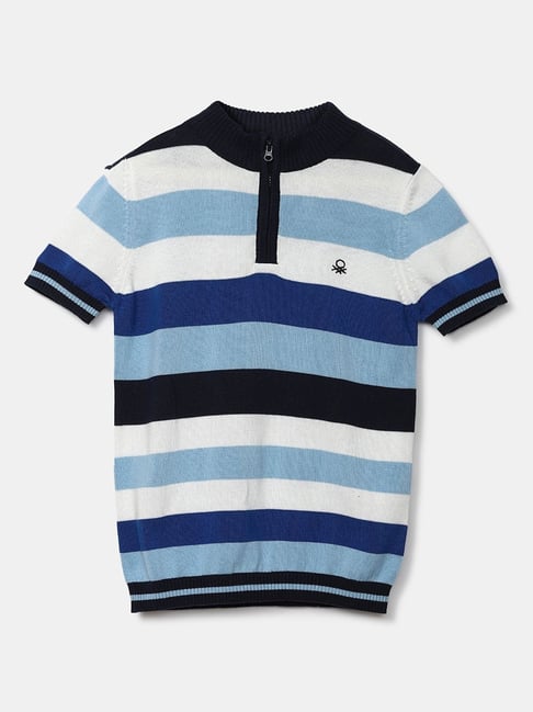 United Colors of Benetton Kids Blue & Black Cotton Striped Sweater