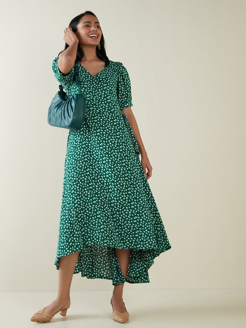 LOV by Westside Dark Green Floral Print Dress Price in India