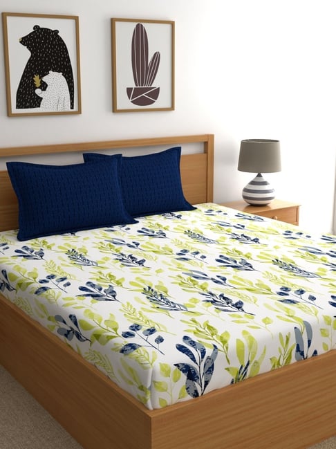 Home Ecstasy Floral Blue 140 TC Cotton King Bed Sheet with 2 Pillow Covers-picture-17