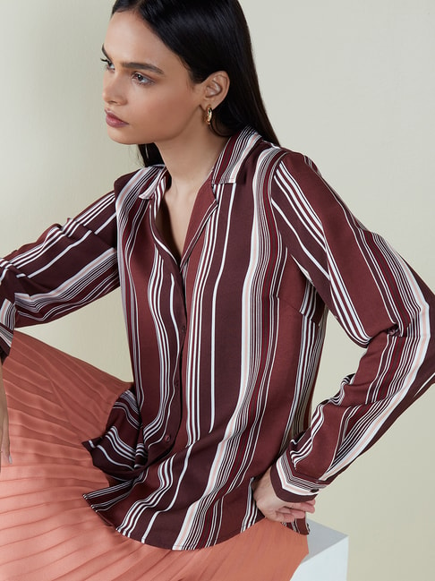 Wardrobe by Westside Brown Stripe Patterned Shirt Price in India