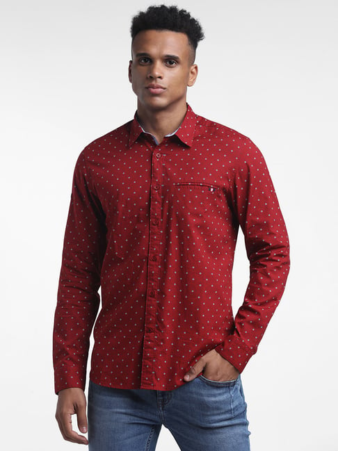 Dark red deals dress shirt