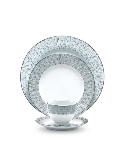 NORITAKE Ville De Platine White & Teal Blue Porcelain Dinner Set