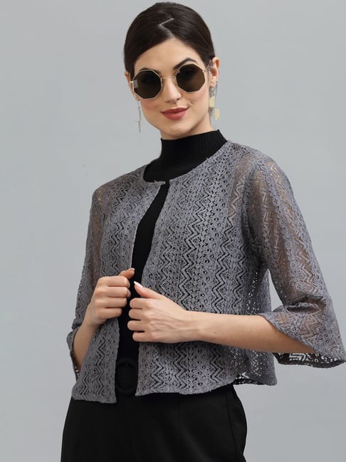 Style Quotient Grey Self Pattern Shrug