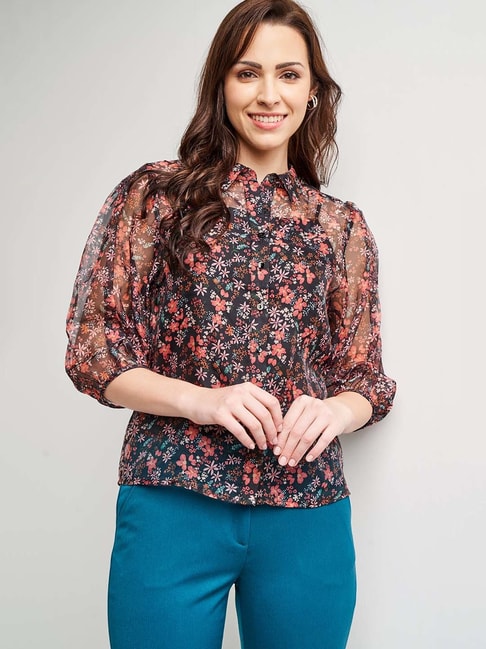 AND Black & Coral Floral Print Shirt Price in India