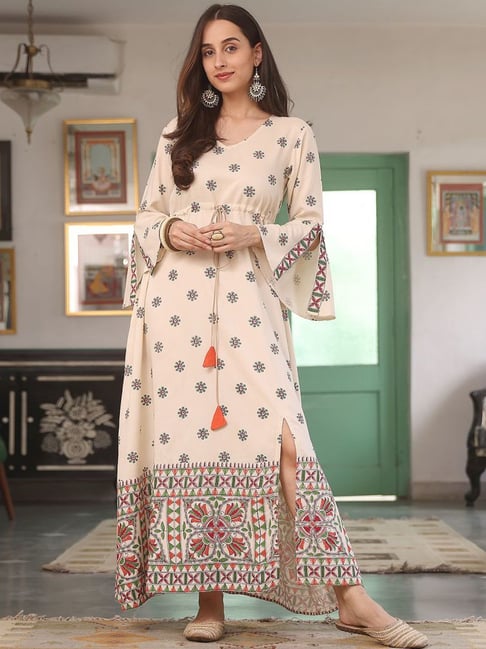 Rustorange Off-White Printed Maxi Dress Price in India