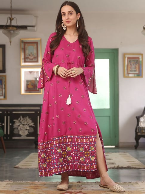 Rustorange Pink Printed Maxi Dress Price in India