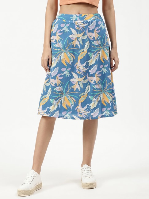 Elle Blue Cotton Floral Print Skirt Price in India