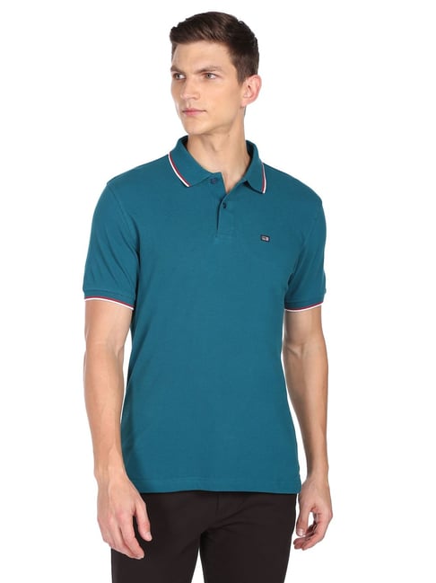 Buy Arrow Sport Green Cotton Regular Fit Polo T Shirt for Mens