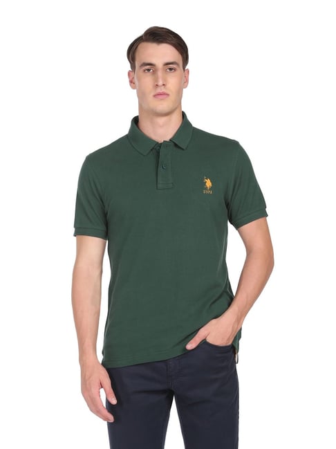 Buy U.S. Polo Assn. Dark Green Cotton Regular Fit Polo T Shirt for