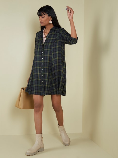 Nuon by Westside Olive And Navy Checkered Dress Price in India