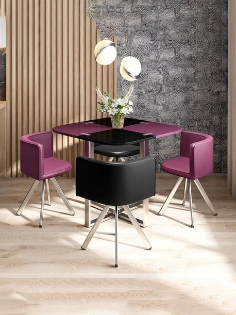 Buy Durian Neon Purple Black Glass 4 Seater Dining Set at Best