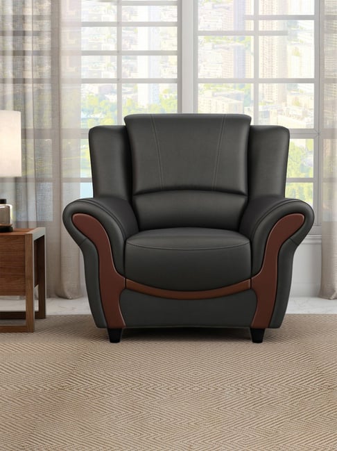 Buy Durian Blos Black Premium Leatherette 1 Seater Sofa at Best