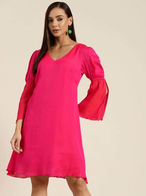 Qurvii Pink Relaxed Fit A Line Dress Price in India