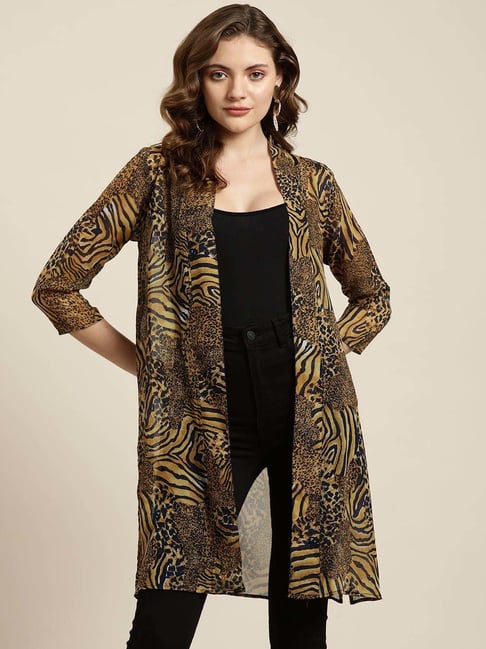 Qurvii Brown Printed Shrug