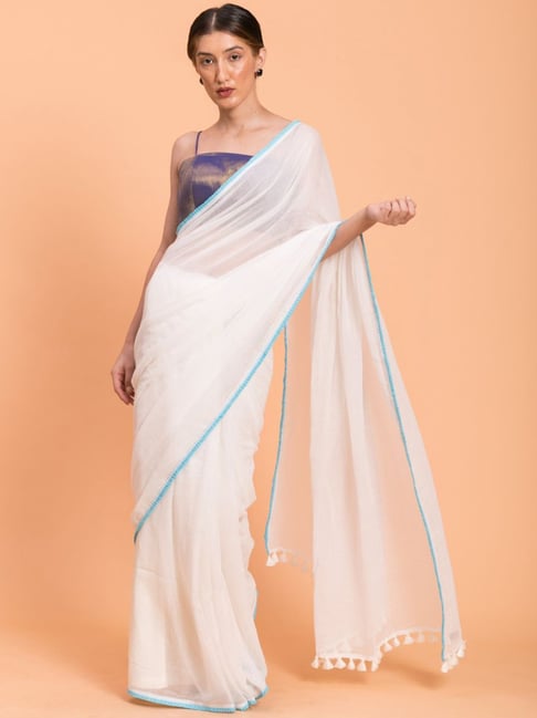 Suta White Pure Cotton Saree Without Blouse Price in India