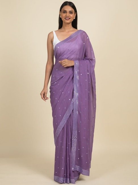 Suta Lavender Embellished Saree Without Blouse Price in India