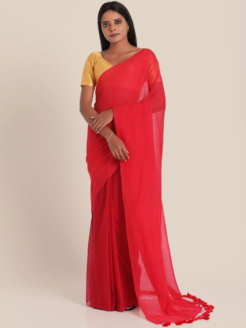 Suta Red Pure Cotton Saree Without Blouse Price in India