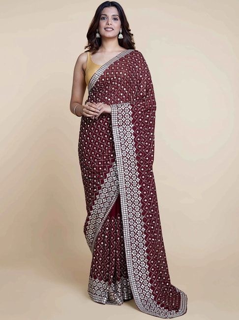 Suta Maroon Embellished Saree Without Blouse Price in India