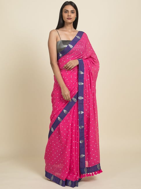 Suta Pink Pure Cotton Woven Saree Without Blouse Price in India