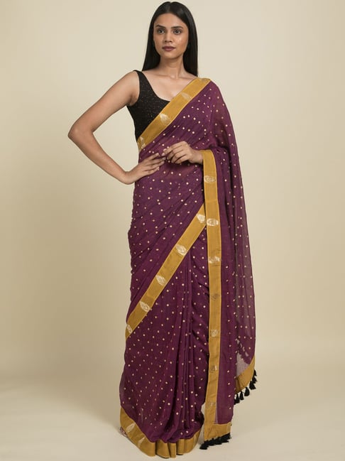 Suta Purple Pure Cotton Woven Saree Without Blouse Price in India