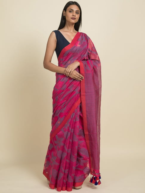 Suta Pink Woven Saree Without Blouse Price in India
