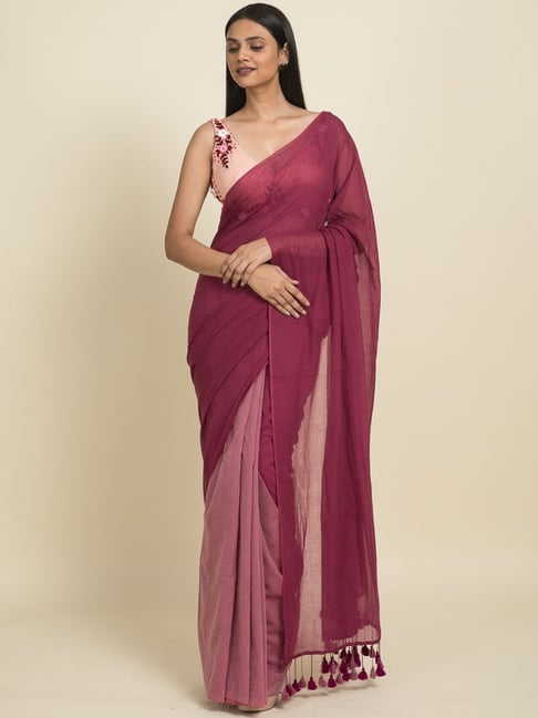 Suta Magenta Pure Cotton Saree Without Blouse Price in India