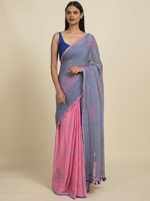 Suta Lavender & Pink Pure Cotton Printed Saree Without Blouse Price in India