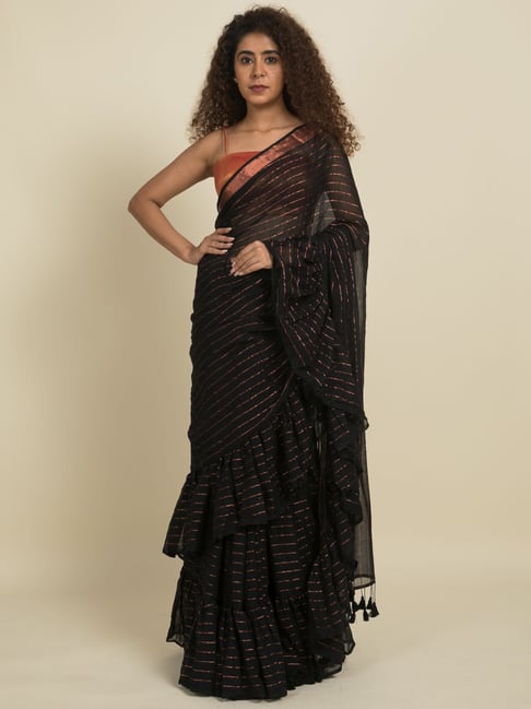 Suta Black Woven Saree Without Blouse Price in India