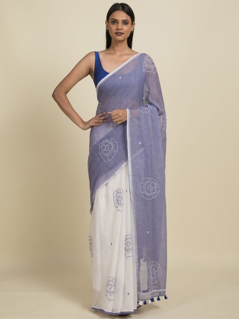 Suta Lavender & White Pure Cotton Printed Saree Without Blouse Price in India