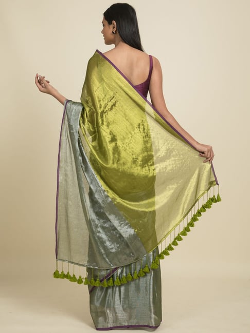 Buy Bottle Green Stonework Net Designer Saree - Koskii