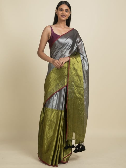 We Surati Fabric Presenting Box Silver Saree Catalog Spread the shine for  various celebrations in colorful variety of soft silk based in silver jari  work.