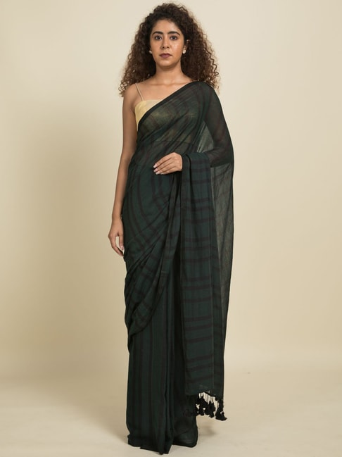 Suta Green Pure Cotton Striped Saree Without Blouse Price in India