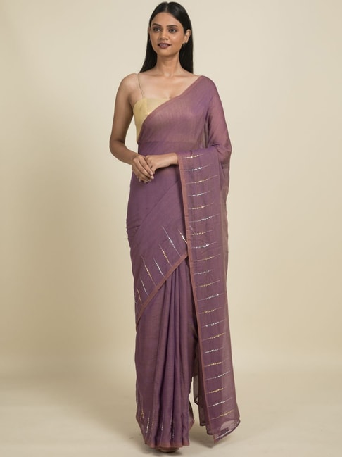Suta Lavender Pure Cotton Embellished Saree Without Blouse Price in India