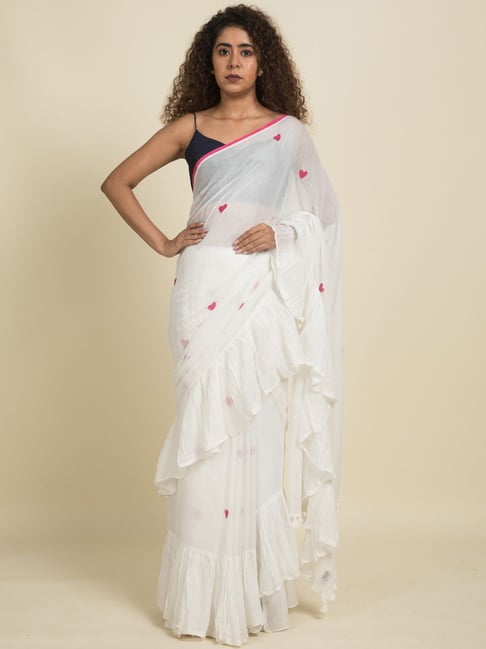 White Ruffle Saree – Neha Mehra