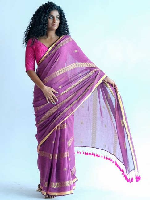 Suta Purple Woven Saree Without Blouse Price in India