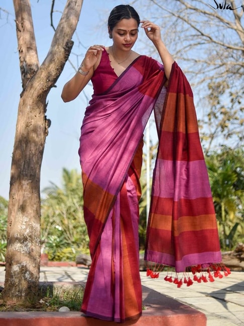 Buy Suta Purple Plain Saree Without Blouse for Women Online @ Tata CLiQ