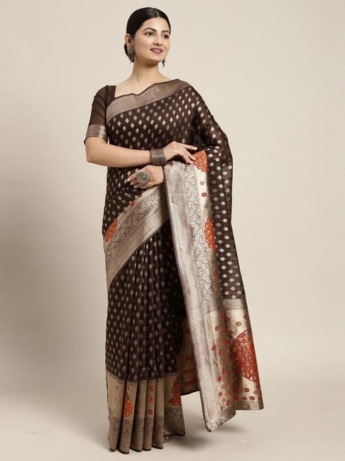 Saree Mall Brown Woven Saree With Unstitched Blouse Price in India