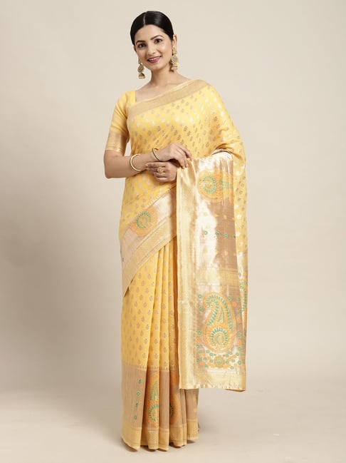 Saree Mall Yellow Woven Saree With Unstitched Blouse Price in India