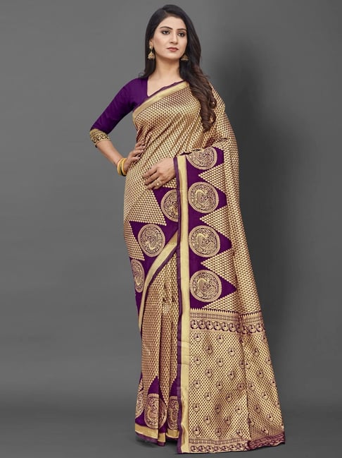 Saree Mall Purple Woven Saree With Unstitched Blouse Price in India