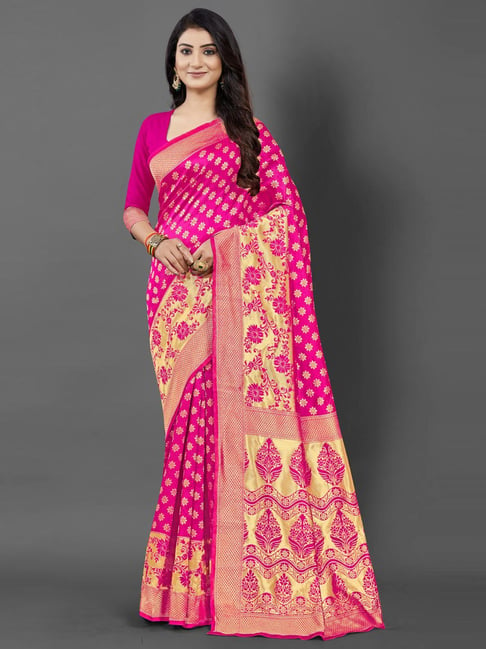 Saree Mall Pink Woven Saree With Unstitched Blouse Price in India