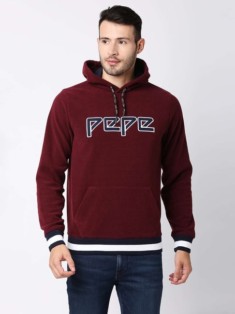 Pepe Jeans Red Full Sleeves Hooded Sweatshirt