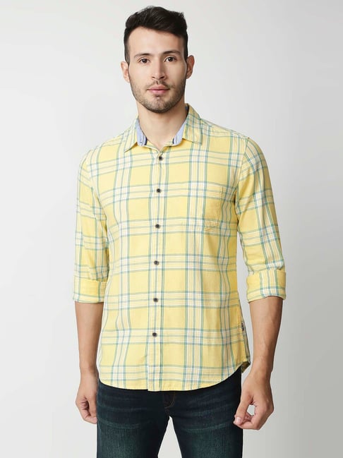 Pepe Jeans Yellow Regular Fit Check Shirt