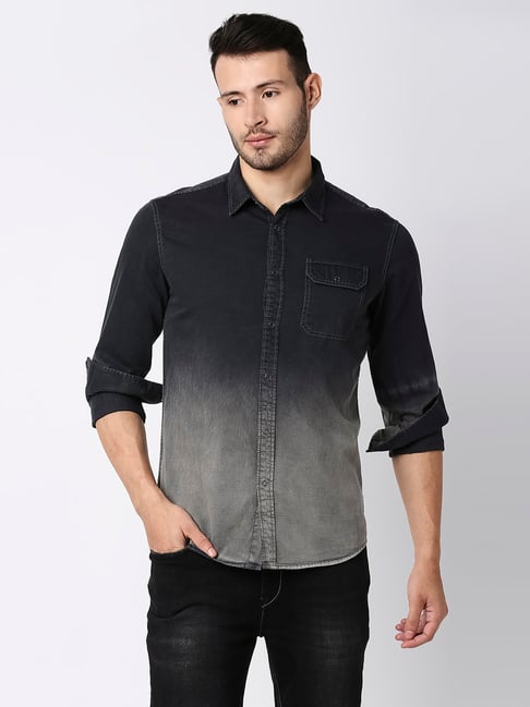 Pepe Jeans Black Regular Fit Printed Shirt