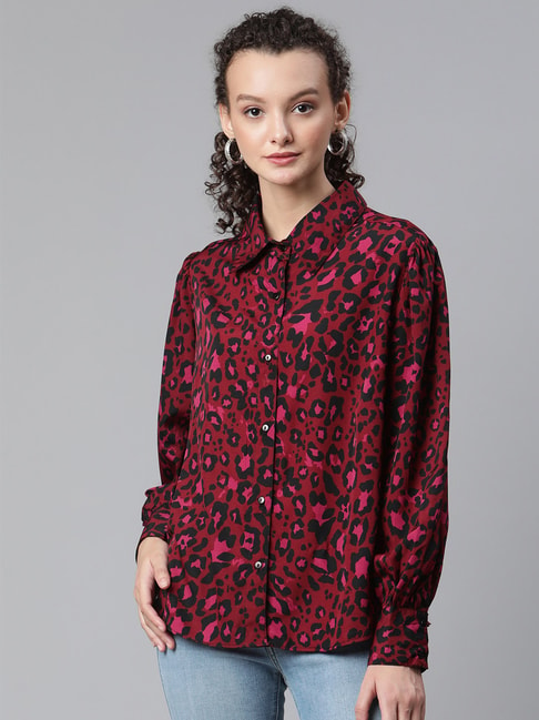Melon by PlusS Maroon Regular Fit Printed Shirt Price in India