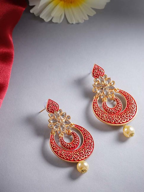 Buy Sukkhi Traditional Pearl Gold plated Peacock Meenakari Chandbali Earring  For Women (SKR56822) Online