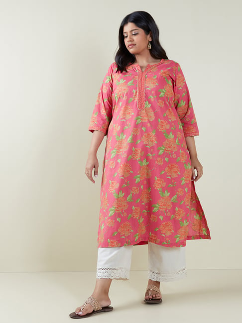 Diza Curves by Westside Pink Floral Design A-line Kurta Price in India