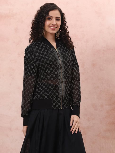 Buy Rangriti Black Printed Top Skirt Set With Jacket for Women Online Tata CLiQ