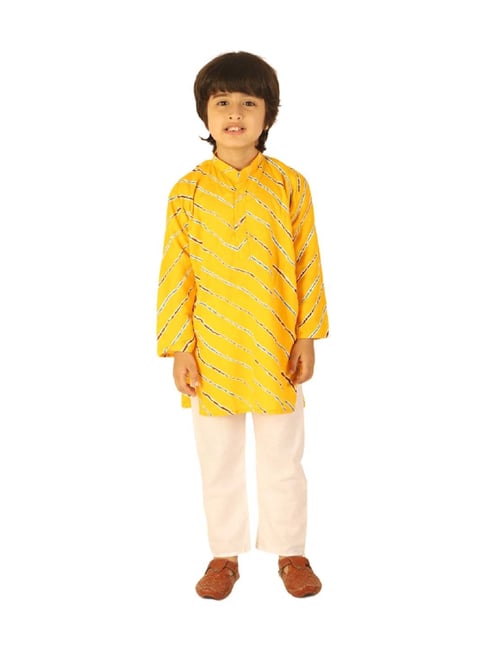 Ahhaaaa Kids Yellow & White Cotton Striped Full Sleeves Kurta Set-picture-20